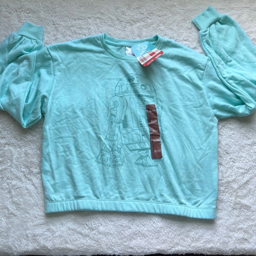 Disney 100 Star Wars R2-D2 Mint Green Graphic Sweatshirt Girls Size XL 14 NWT